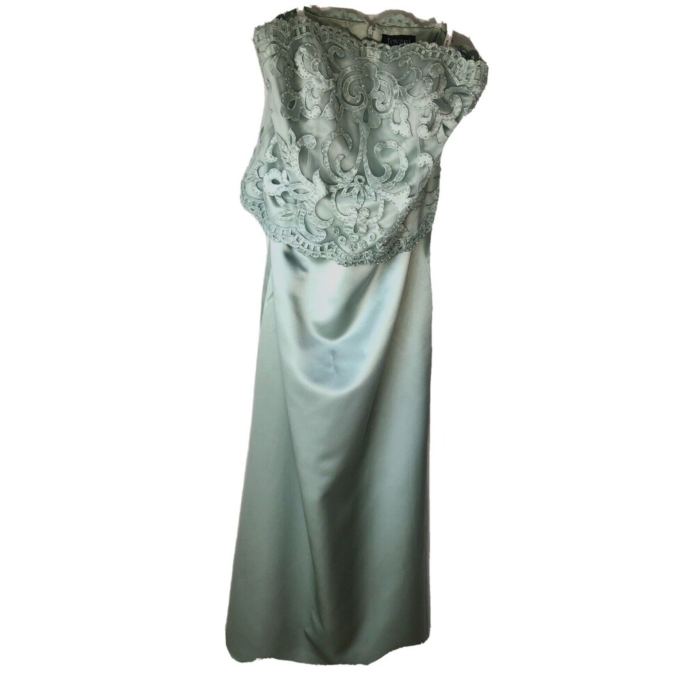 JOVANI Sz 8 Dress Long Formal Strapless Green Beaded Rhinestone Lavish